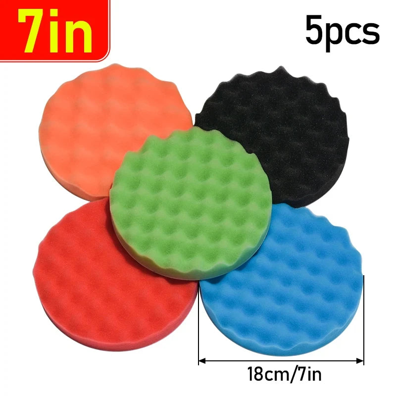 5Pcs Multiple Colors Car Polisher Compound Polishing Sponge Pad 5/ 6/ 7" Auto Beauty Polishing Tool Kit For Wash & Maintenance