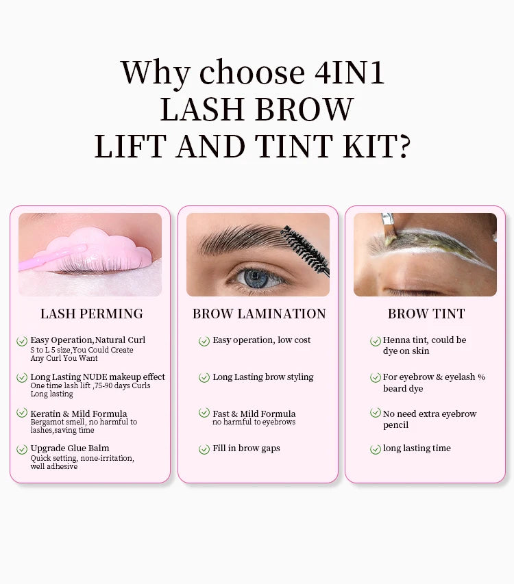 ICONSIGN 4 IN1 Set Lash Lift and Tint Kit Eyelash Lifting Brow Tint Dye Eyes Makeup Tools Patch With Glue Balm
