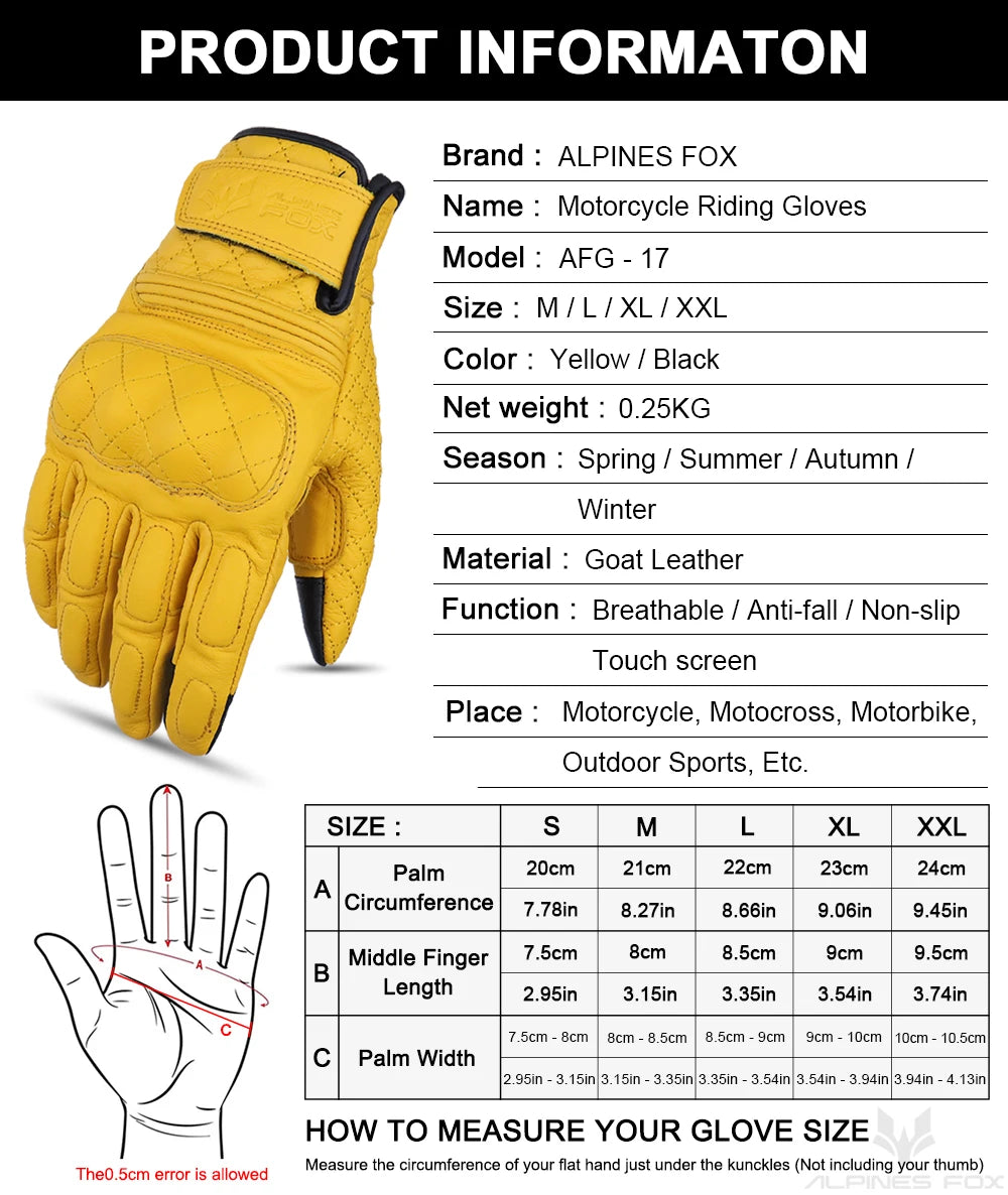 Vintage Leather Motorcycle Gloves Men Women Wear-resistant Motobike Guantes Touchscreen Anti-slip Retro Motobiker Luvas Yellow