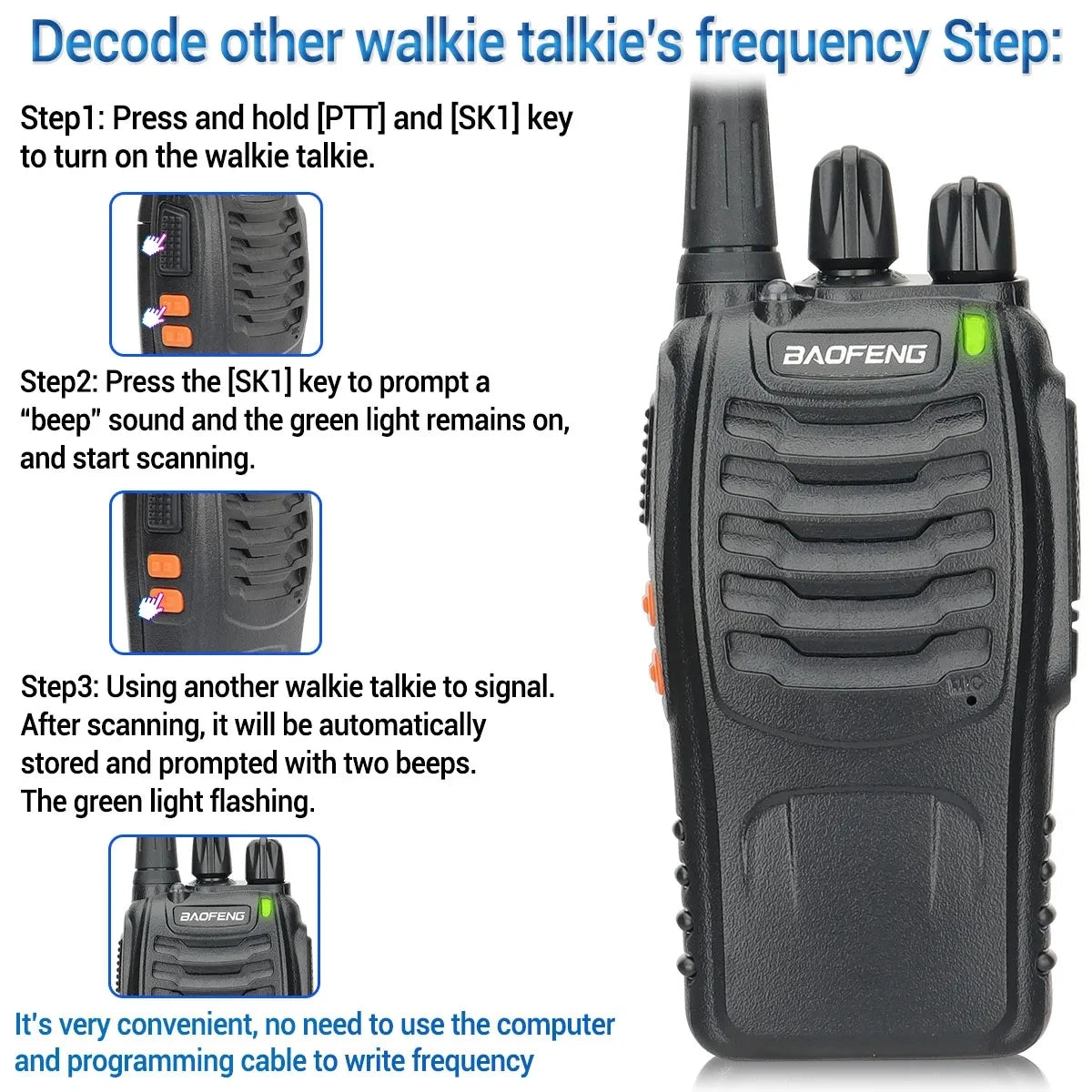 Baofeng BF-88E Pro Walkie Talkie Wireless Copy Frequency Long Range UHF 400-470MHz Portable Ham Two Way Radio for Hunting