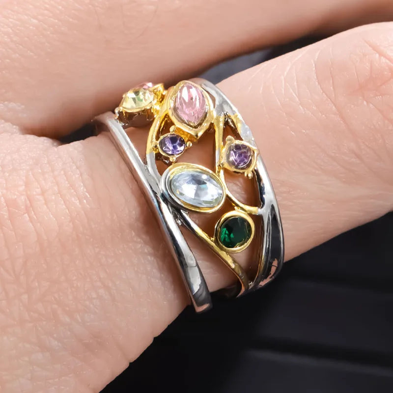 2024 Exquisite Hollow Out Multi-Color Zirzon Crystal Rings for Women Engagement Jewelry for Lady Accesorios Mujer