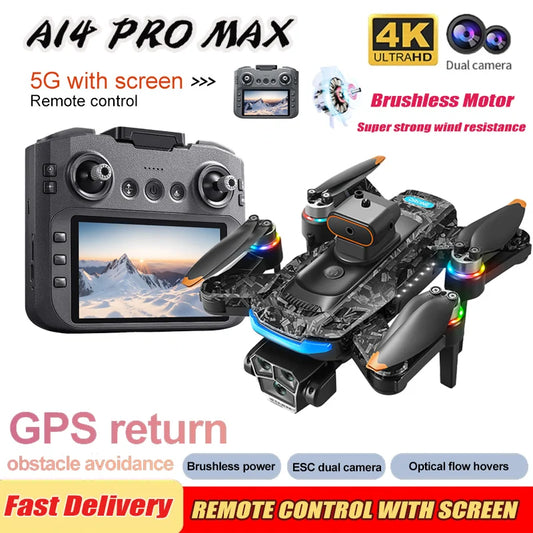 A14 PRO MAX Drone 8K Professional Camera Four-Axis Aerial Photography with Screen Remote Control 5000M 5G WIFI GPS FPV RC Dron