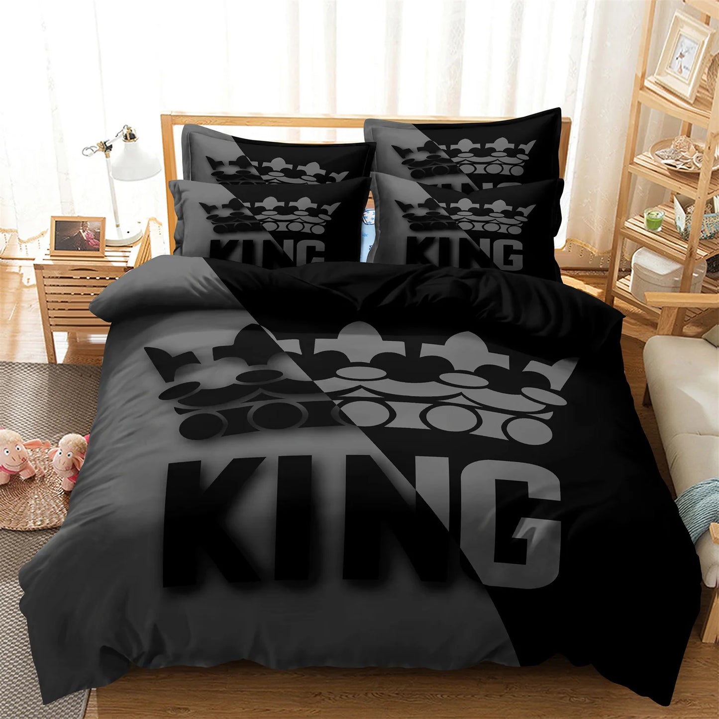 3pcs King &Queen Size Bed Pattern Down Duvet Cover Set Soft and Comfortable Bedroom and Dormitory Decoration Bedding Set