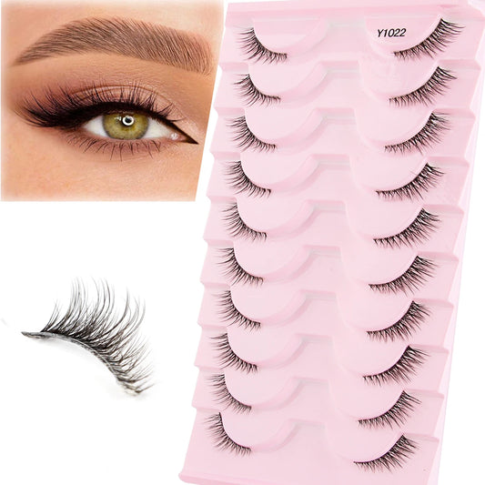 3/5/10Pairs Half False Lashes Natural Short 3D Cat Fake Mink Eyelashes Extension Winged Fluffy Wispy Faux Cils Clear Band Makeup