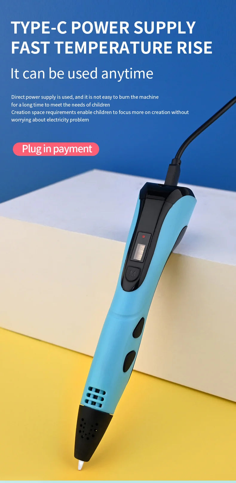 2024 New 3D Printing Pen 3D Pen for Children with Power Adapter 50M PLA Filament Travel Case Birthday Christmas Gift for Kids
