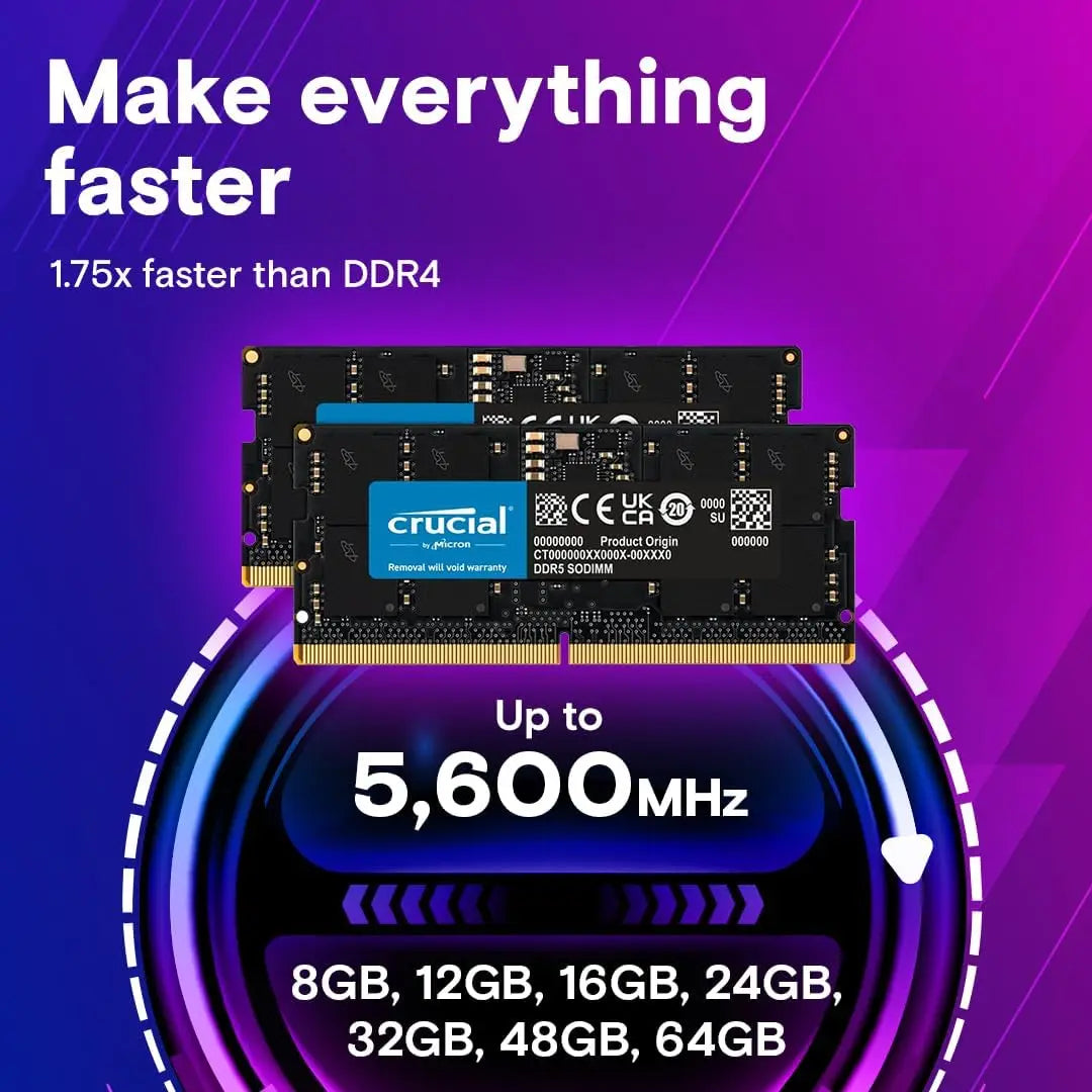 Crucial DDR4 8GB 16GB 3200MHz SODIMM RAM  CL22& DDR5 SODIMM 16GB 32GB 5600MHz CL46 Notebook Memory