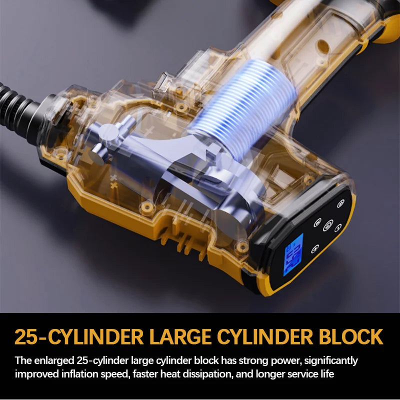 830kpa Cordless Yellow Air Pump Car Tire Air Pump Digital Display Equipped With Led Light For Dewalt 20v Battery