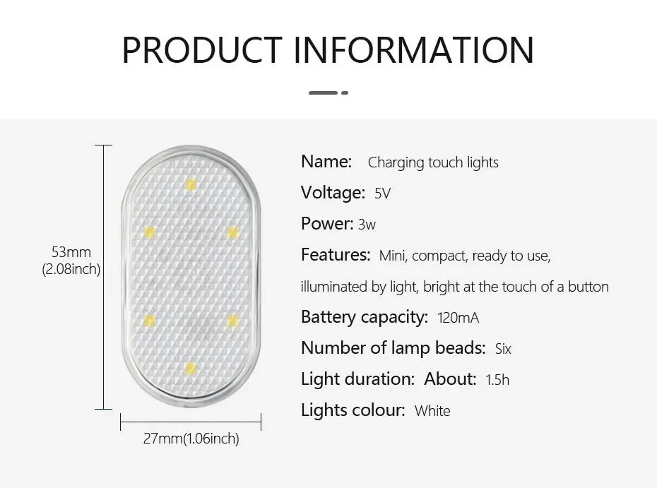 Car RGB Interior LED Small Light USB Rechargeable Magnetic LED Touch Interior Reading Light For Armrest Box Storage Box Lights