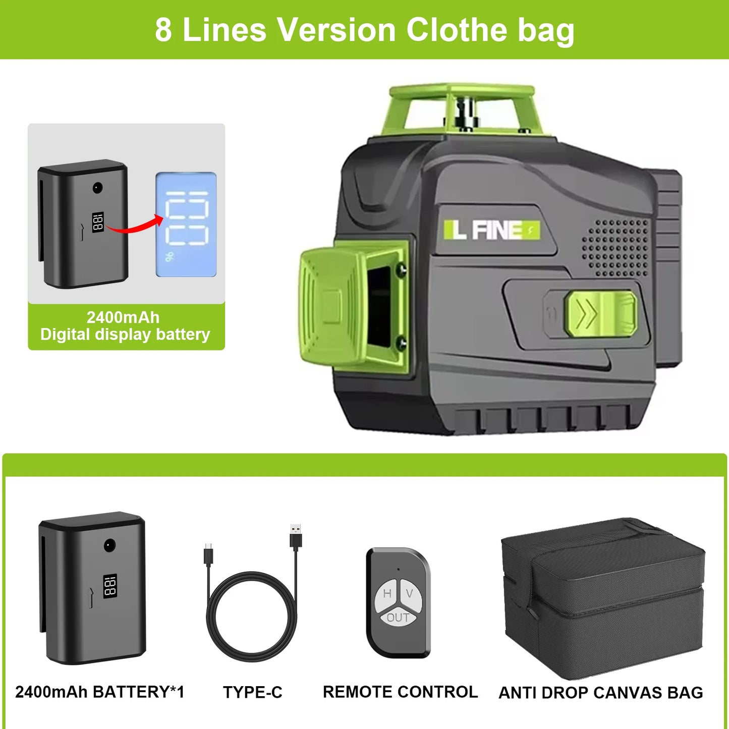 LFINE 3D/4D Laser Level 12/16 Lines Horizontal And Vertical With Remote Control 8 Lines 360°Self-leveling Laser Levels