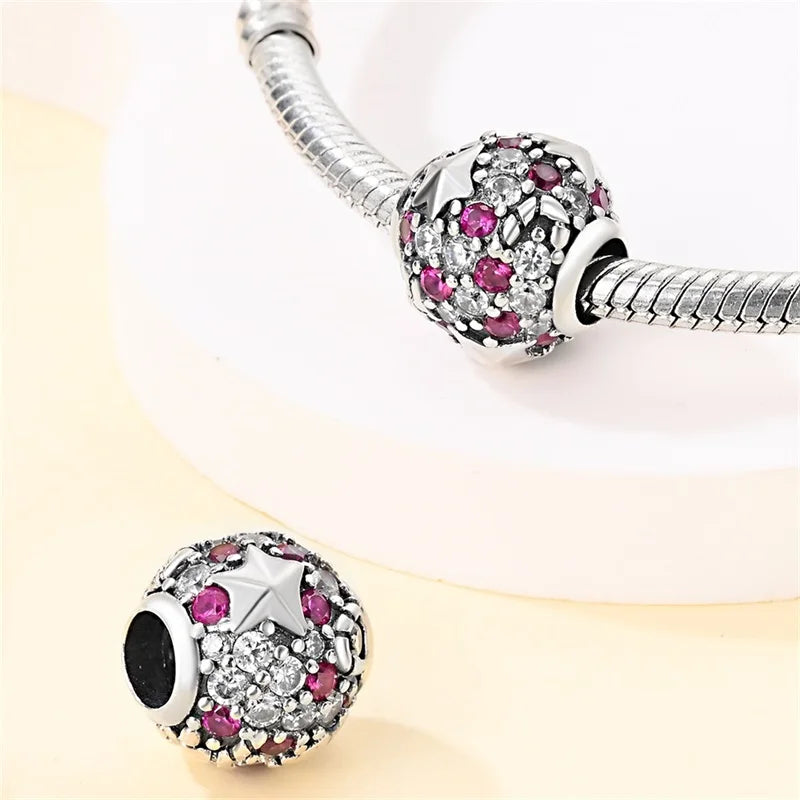 Hot Sale 925 Silver Classic Purple Retro Heart Shape Lotus Angel Pattern Charms Beads Fit 3mm Original Bracelet DIY Jewelry Gift