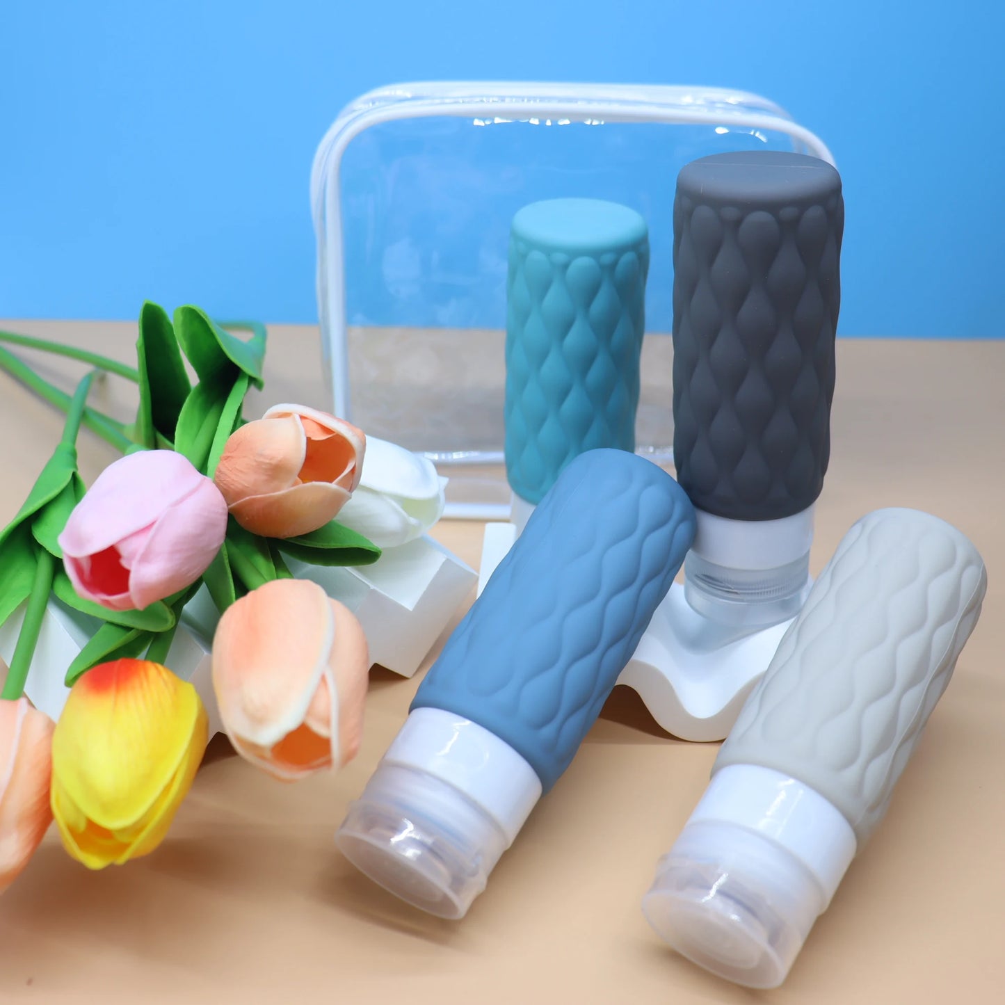 4pcs Travel Refillable Bottle Set Portable Silicone Squeezed Empty Soft Sub-bottling Tool Liquid Container Spray Lotion