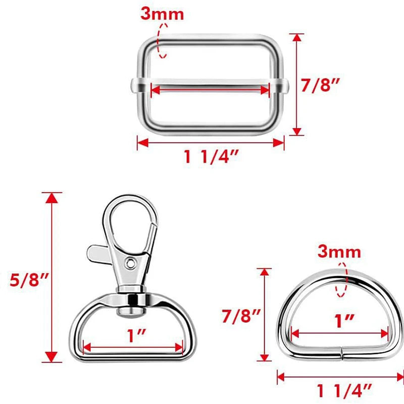 25/40/56PCS Metal Snap Hooks Buckle Belt D Rings Keychain Tri-Glides Slide Center Bar For Bag Strap Belt Key Rings Leather Strap