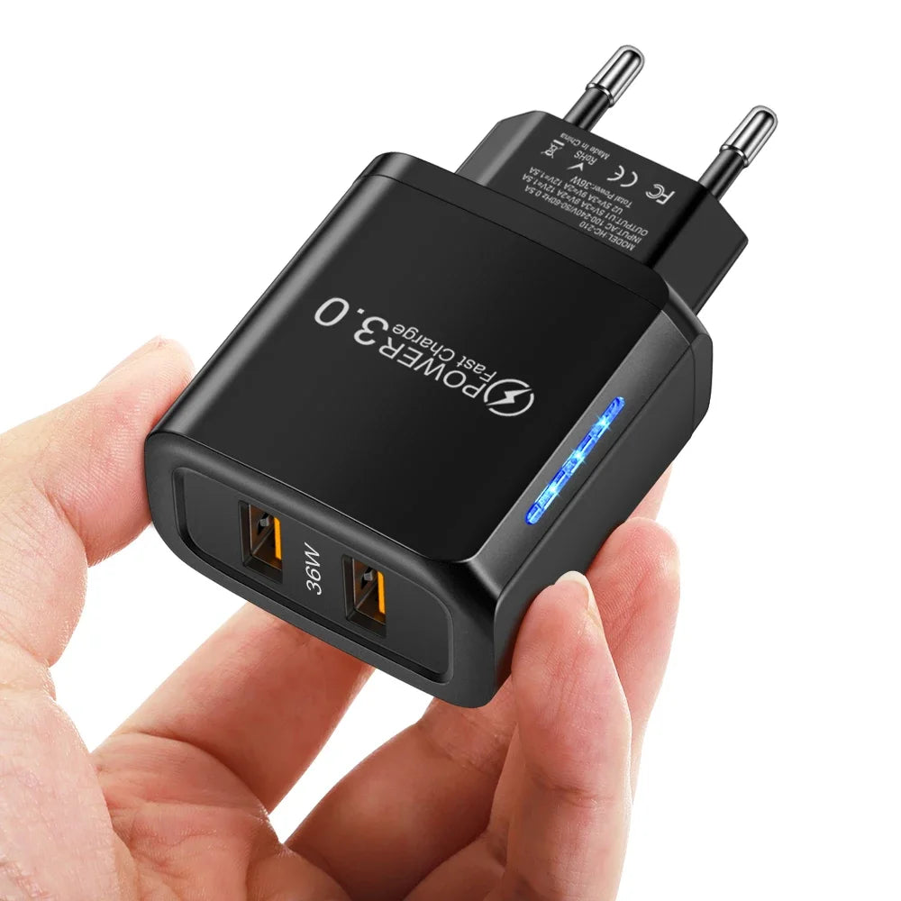 36W USB Mobile Phone Charger Quick Charge 3.0 Fast Charging Adapter For iPhone 16 15 pro Max Xiaomi 14 Samsung Huawei Chargers