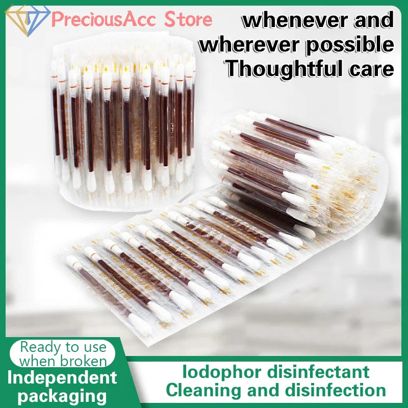 50PCS/Lot Medical Alcohol Disposable Emergency Cotton Stick Iodine Disinfected Swab First Aid For Children Adults Baby