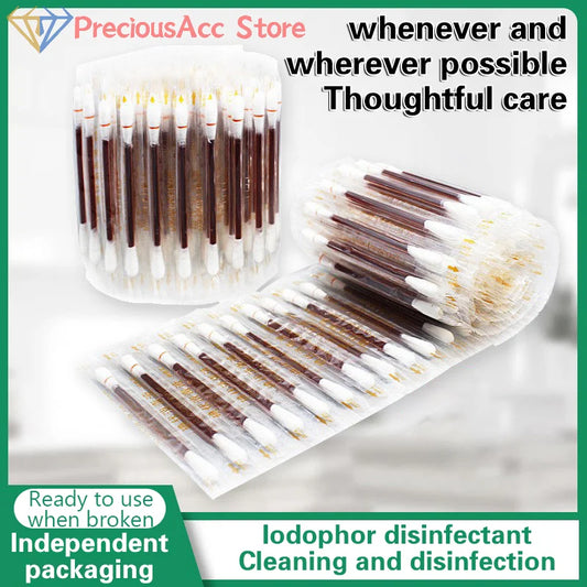 50PCS/Lot Medical Alcohol Disposable Emergency Cotton Stick Iodine Disinfected Swab First Aid For Children Adults Baby