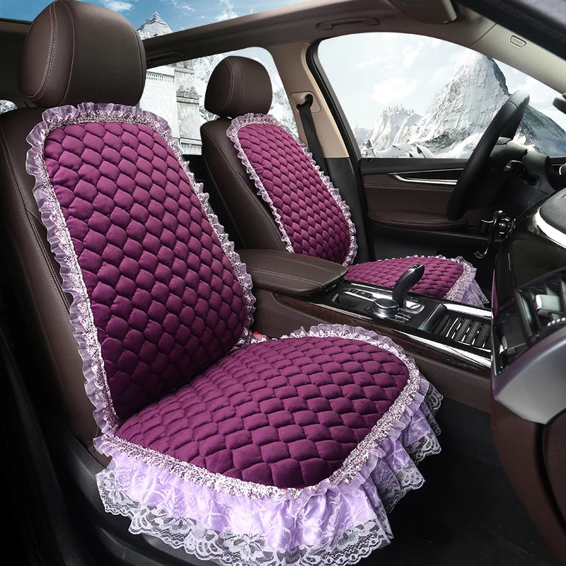 Winter Warm Plush Car Seat Cover Velvet Lace Seat Cushion Pad Auto Chair Car Seat Protector For Lady Girl Women