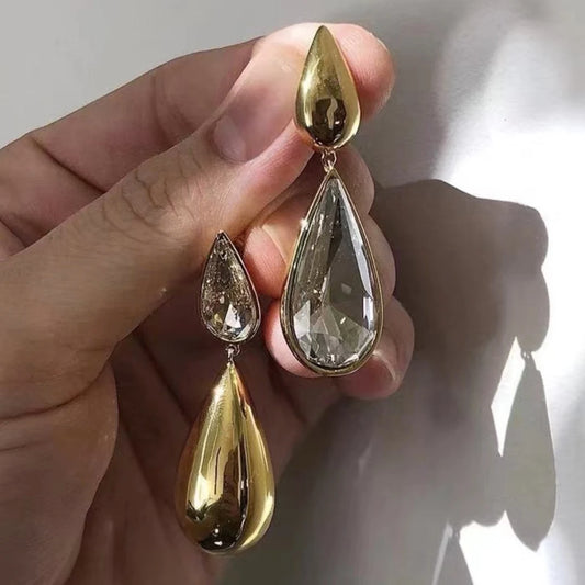 Water Drop Earrings Heavy Metal Water Drop Pendant Asymmetric Earrings Shiny Zircon Sexy Women's Golden Jewelry Christmas Gift