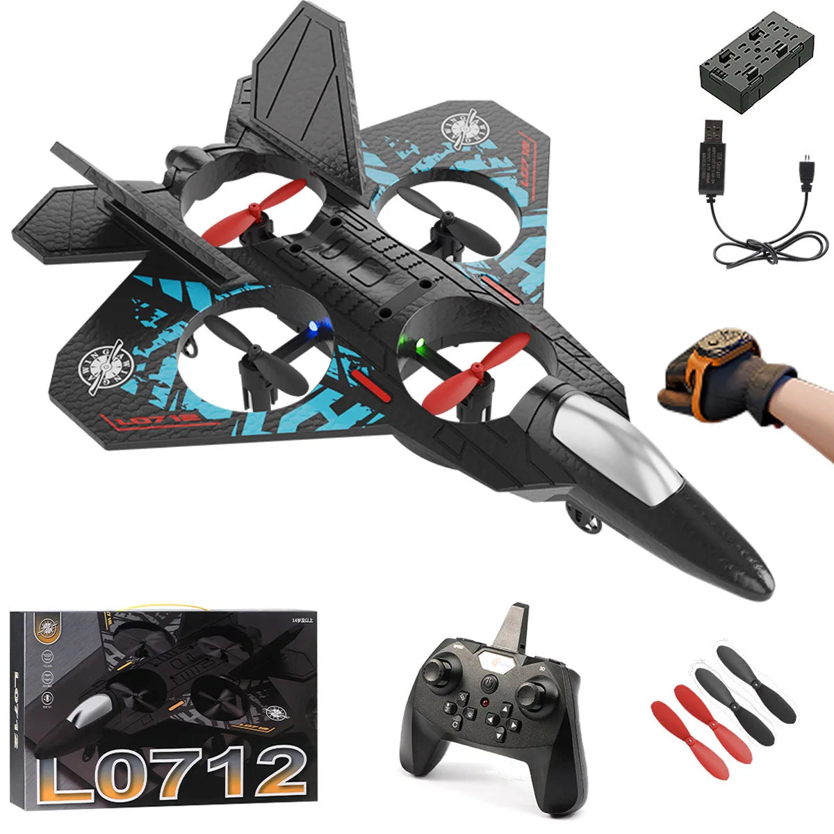 L0712 RC Plane 2.4G Remote Control Aircraft Gravity Sensing Helicopter Glider with Light EPP Foam Fighters for Boys Children