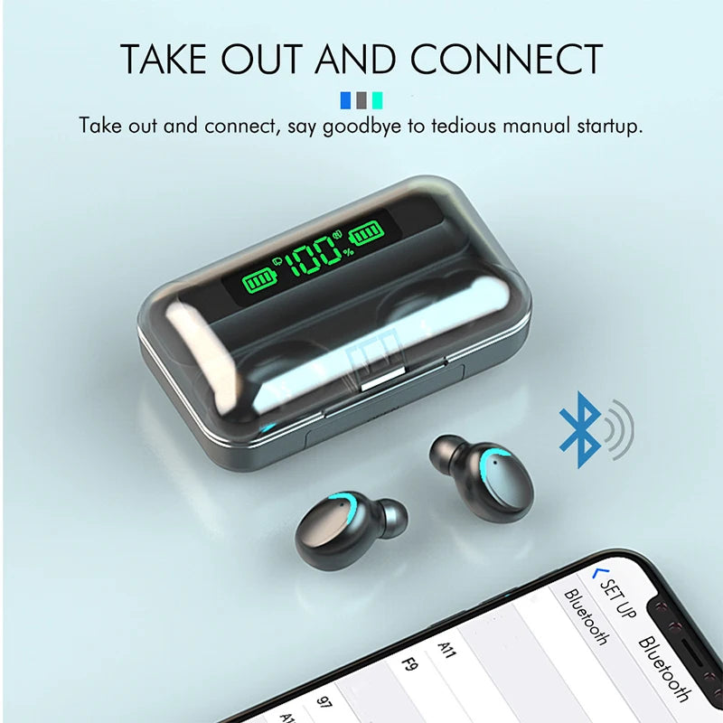 F9 TWS Fone Bluetooth Headphones with Mic Earbuds 3000Mah Charger Box Wireless Earphones LED Display Wireless Bluetooth Headset