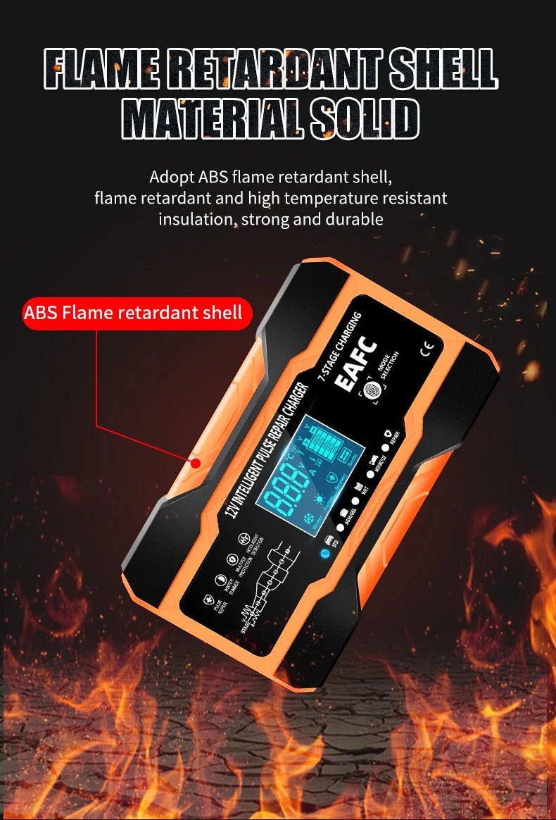 12V 24V 12A 10A Battery Charger Smart Fast Charging for Car Batteries 7-Stage Charge Pulse Repair for AGM GEL WET Lead Acid