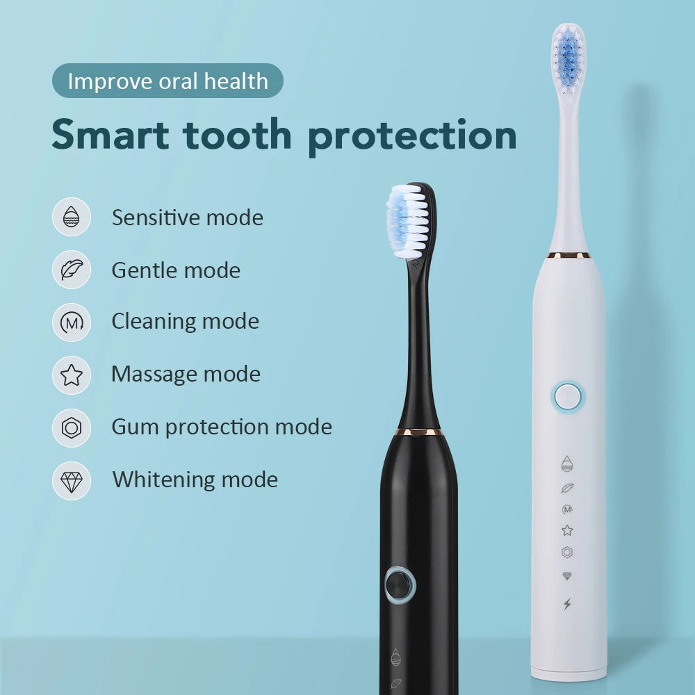 6 Modes Electric Toothbrush Rechargeable Toothbrush High Vibration Dental Tooth Whitening Cleaner Electric Brushes Oral Care