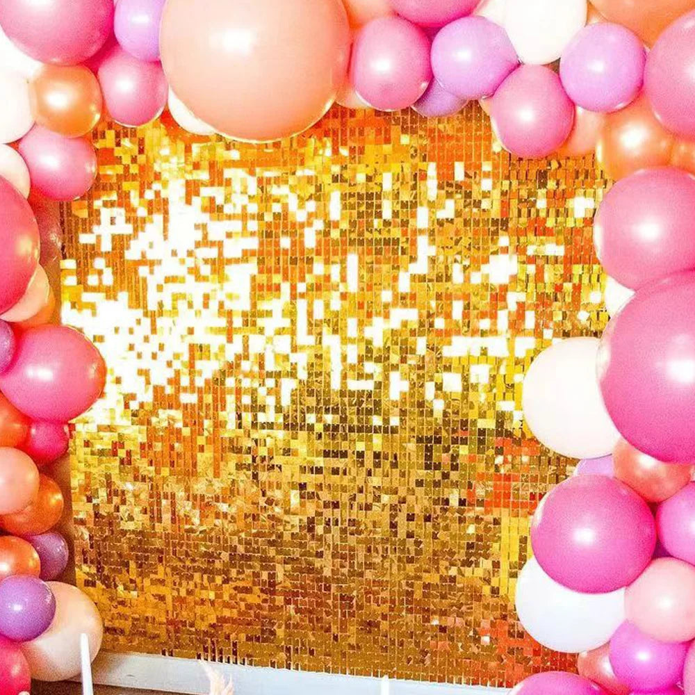 1000pc Shimmer Sequin Party Backdrop Curtain Metallic Foil Fringe Birthday Wedding Wall Decoration Photo Zone Booth Glitter Gold