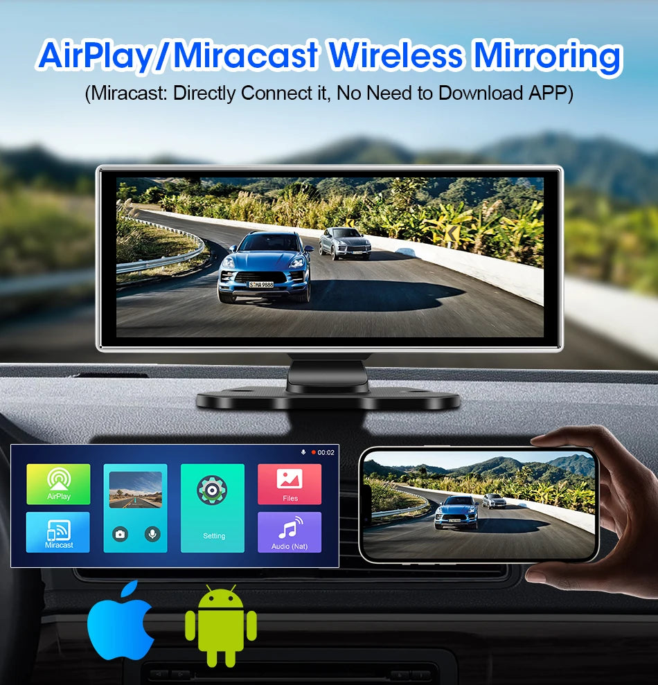 Vtopek 11.26'' Car DVR 4K Front Cam 1080P Rear Cam Touch Screen Wireless Carplay Android Auto Dual Recording Smart Car Player