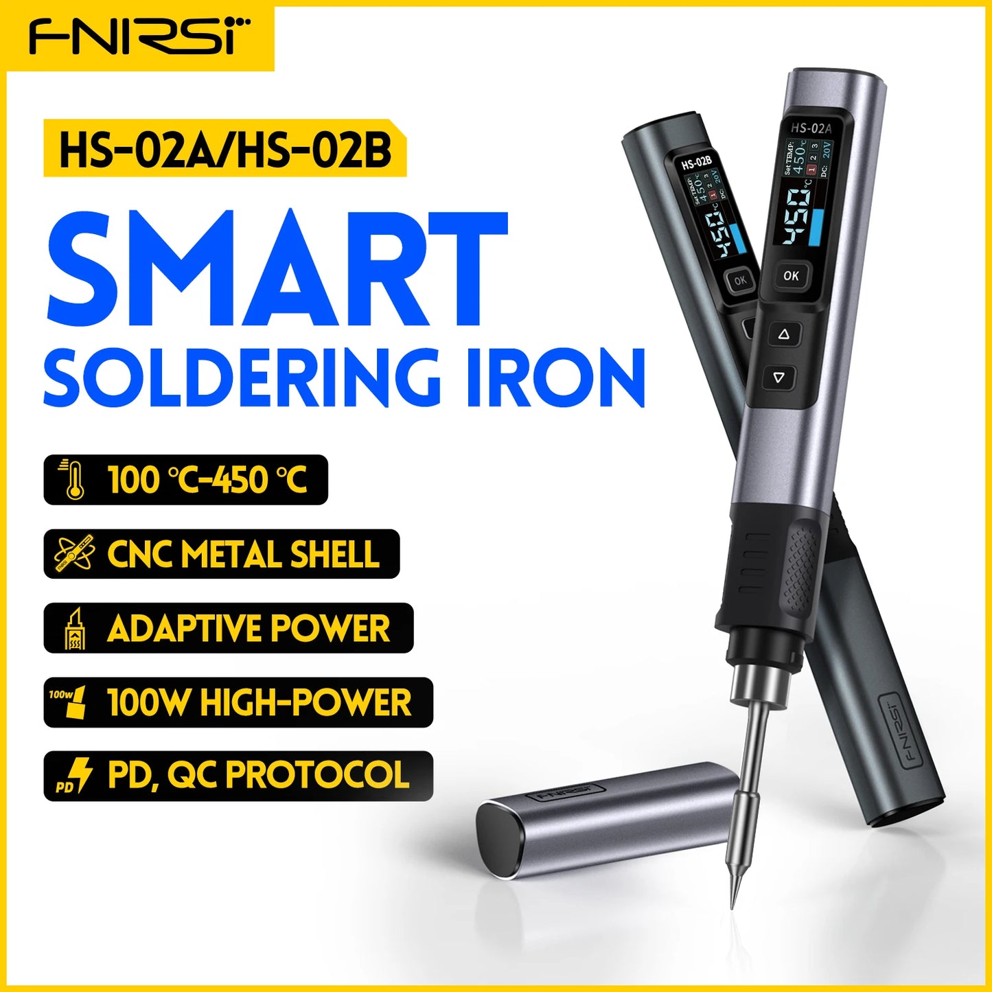 FNIRSI HS-02  Smart Soldering Station 100W Electric Soldering Iron Adjustable Constant Temperature Fast Heat Solder Iron Kit