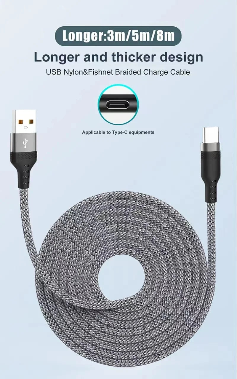 USB C 6A Super Fast Charge Cable for Huawei 8m 5m 3m 2m 1m USB TYPE-C Equipment Cable for Samsung Xiaomi OPPO OnePlus VR Camera