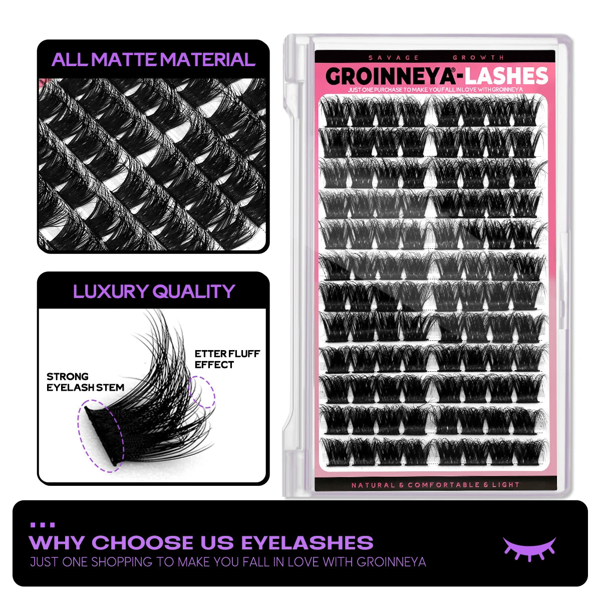 GROINNEYA Cluster Lashes Mixed Tray Faux Mink Lash Individual Eyelash Extension DIY Lashes Clusters Extensions at Home