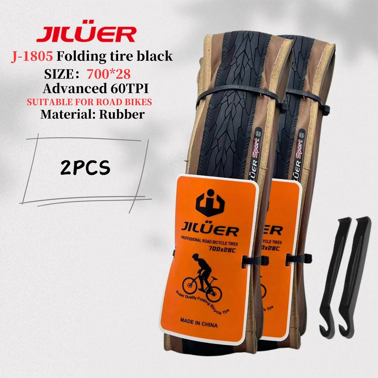 High-Performance 700C Road Bike Tires - 60TPI Puncture Resistant & Foldable Black/Yellow, Ultralight Bike Inner Tube 700x25c
