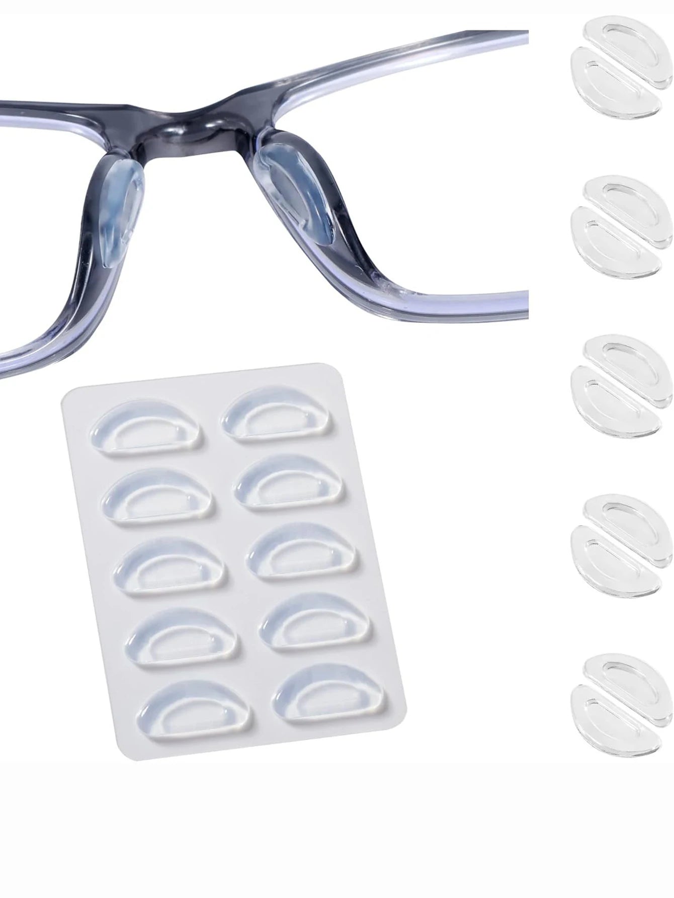 5pairs Eyeglasses Anti Slip Nose Pads Soft Silicone Adhesive Glasses Nose Pads for Plastic Frame Glasses Sunglasses(Black/White)