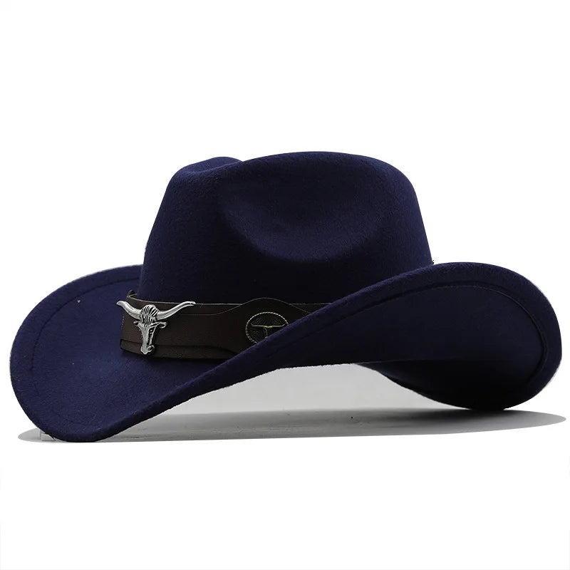 Fashion Cowboy Hats Wide Brim Cowboy Cowgirl Panama Hat with Retro Belt for Dress-Up Parties Costume Felt Hat