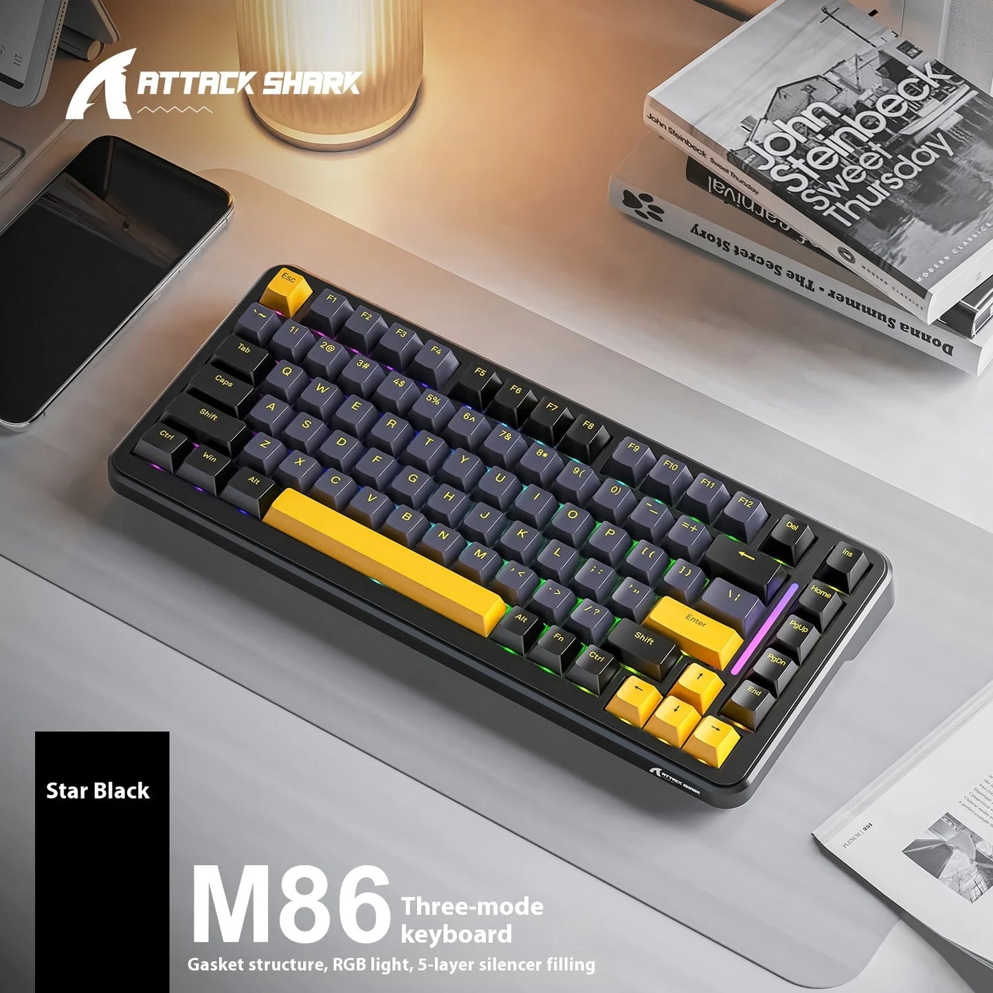 Attack Shark M86rgb Three-Mode Wireless Bluetooth Hot Plug Engraving Mechanical Keyboard Blueberry Axis Surprise Gift