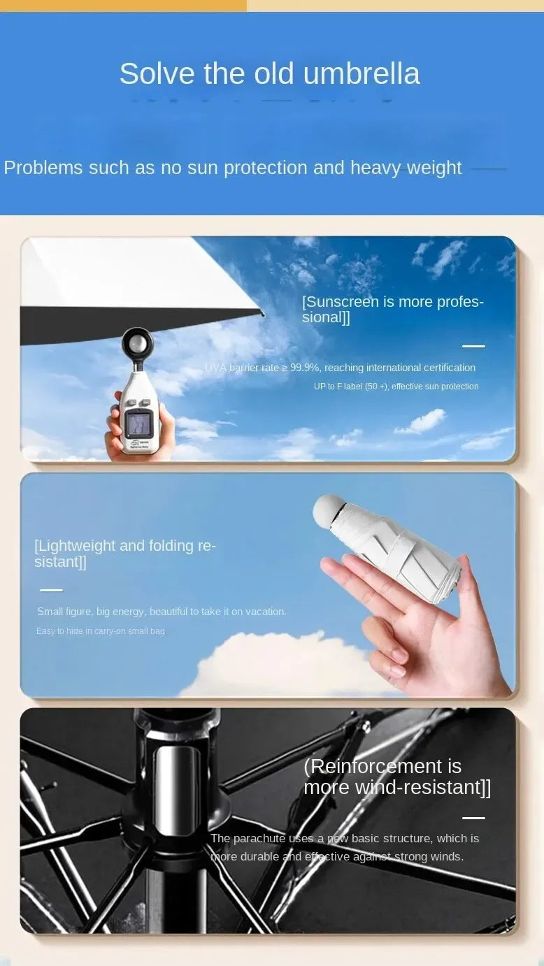 Ultra-light portable capsule umbrella, anti-UV umbrella, mini sun protection, anti-UV umbrella, sunshade, rain or shine umbrella