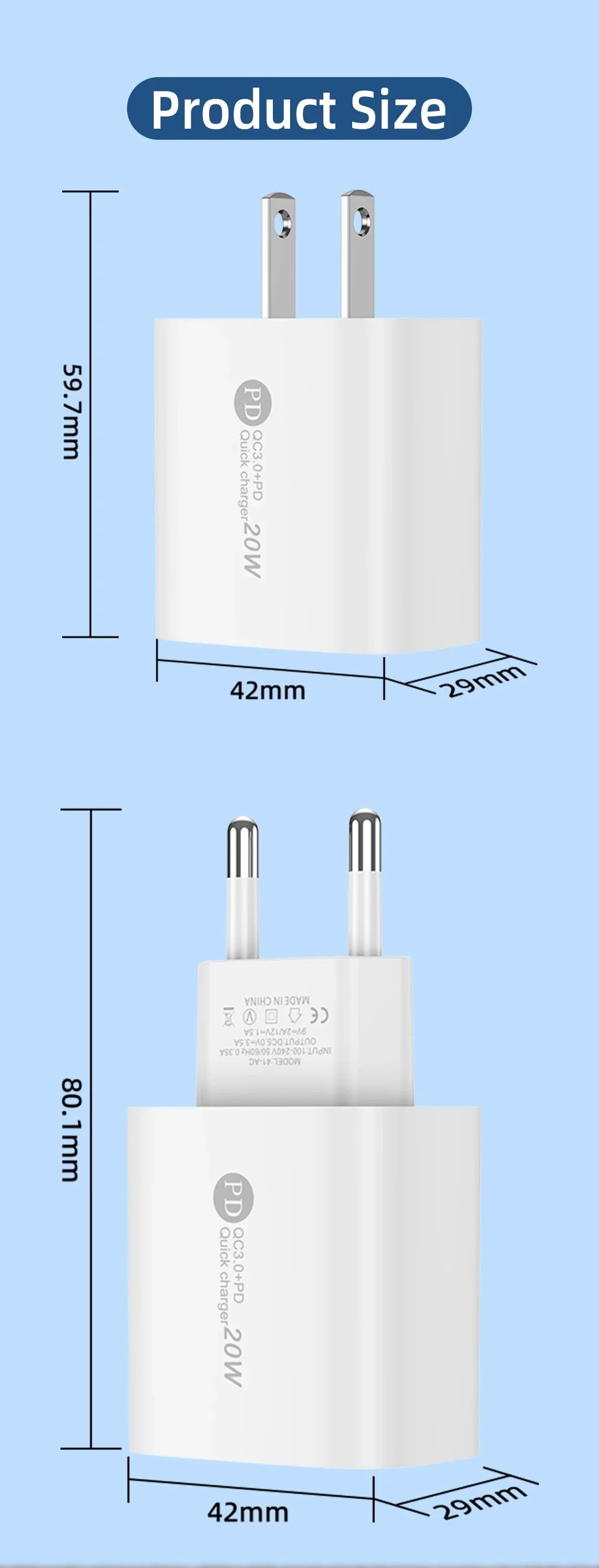 20W USB C Charger PD Fast Charging Quick Charge QC3.0 Type C Mobile Phone Wall Adapter for IPhone 15 Samsung Xiaomi USB Charger