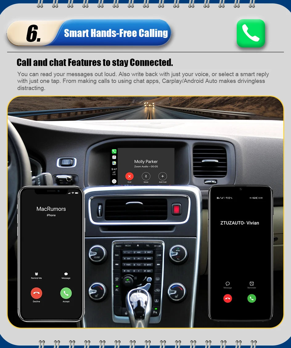 Wireless CarPlay Android Auto Box 5G Upgrade Version For Volvo V40 V60 XC60 S60 V70 XC70 S80 2010-2014 OEM Microphone Accessorie