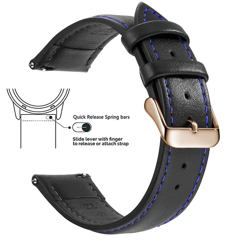 Top Grain Genuine Leather Watch Band, Quick Release 18mm/20mm/22mm Watch Straps, Fits Samsung Galaxy Watch, Garmin Huawei Watch