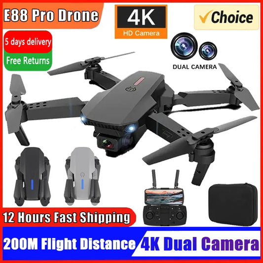 E88Pro RC Drone 4K Professinal With 1080P Wide Angle Dual HD Camera Foldable RC Helicopter WIFI FPV Height Hold Apron Sell Gift