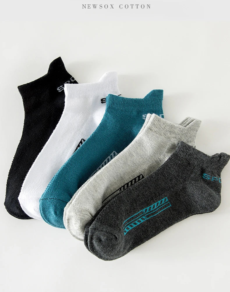 HSS 5Pairs Organic Cotton Men Socks Ankle Breathable Mesh Sports Sock Casual Athletic Summer Thin Short Sokken Plus Size EU40-46