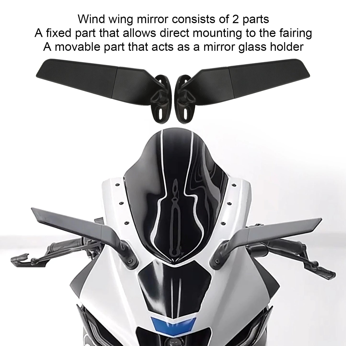 2pcs Motorcycle Rearview Mirror Adjustable Rotating Wind Wing Mirror Replacement for Ninja 250 300 H2 H4