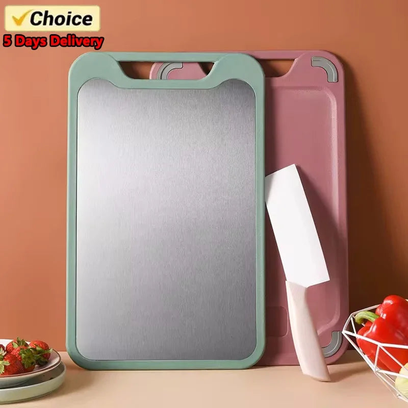 1pc Cutting Board Two Sides Of Stainless Steel and Plastic Dual-purpose Multifunctional Cut Vegetables and Meat Chopping Board