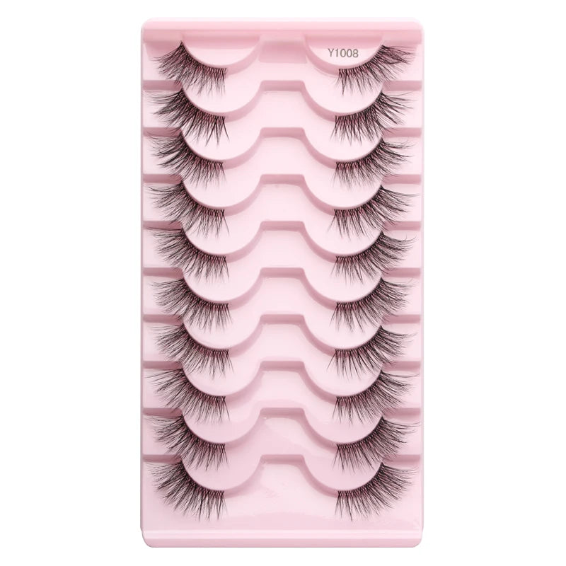 3/5/10Pairs Half False Lashes Natural Short 3D Cat Fake Mink Eyelashes Extension Winged Fluffy Wispy Faux Cils Clear Band Makeup