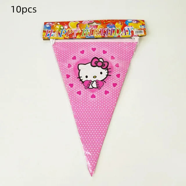 Cute Cartoon Kitty Cat Balloons Set First 5th 6th Birthday Decoration Baby Shower Globos Hello Cake Topper Backdrop Candy Box