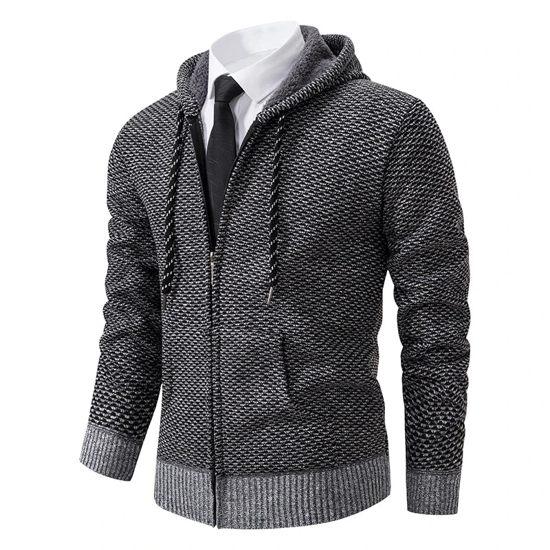 Men's trend in autumn and winter 2023 new plus velvet padded knit cardigan sweater coat