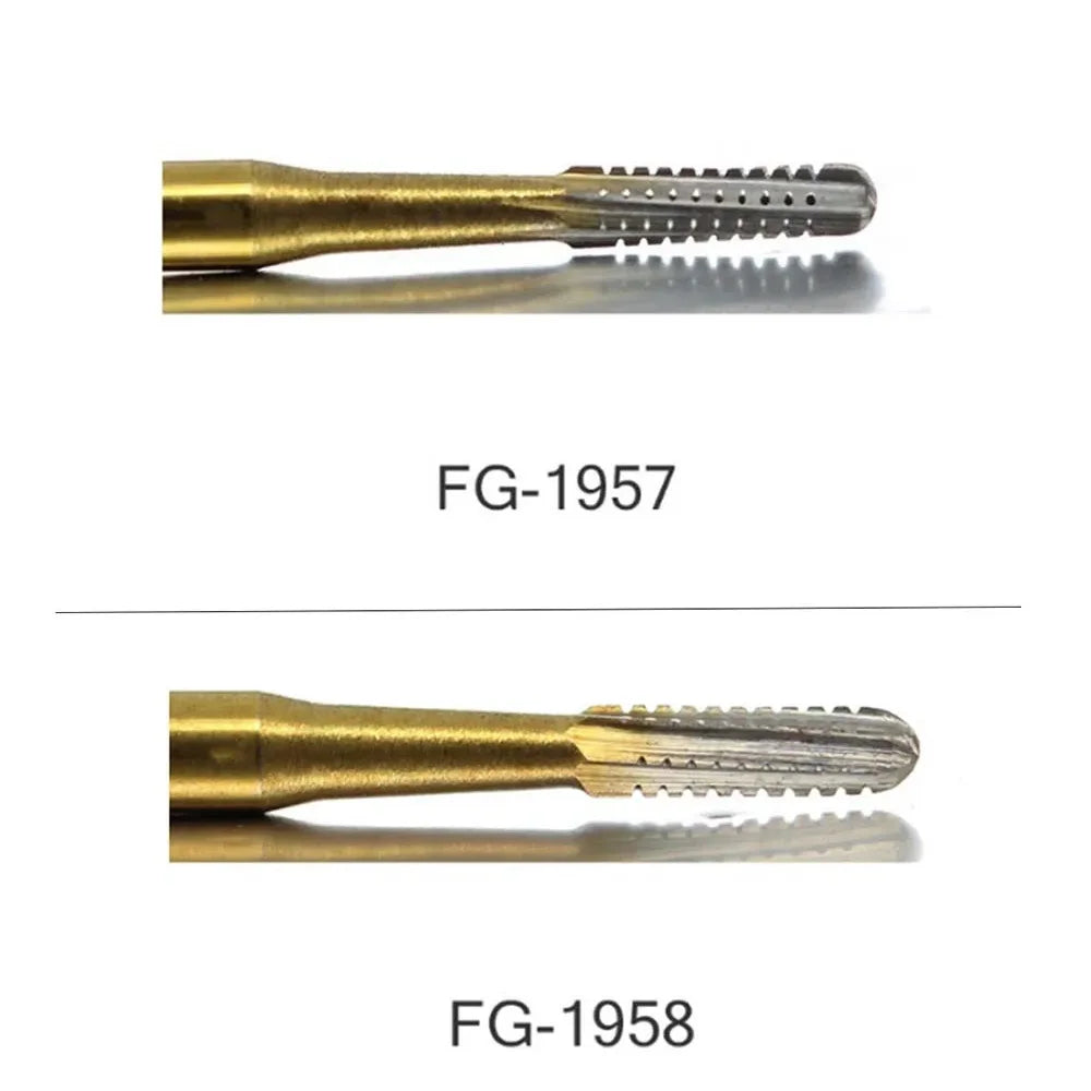 10Pcs/Box FG1957/FG1958 Dental Carbide Bur ELIJAH Golden High Speed Tungsten Steel Crown Metal Cutting Burs Dentistry Tools