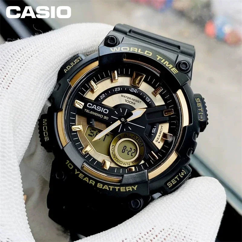 Casio AEQ-110W Men's Watch Black Samurai Digital Hands Dual Dial Multi-function Calendar Limit Star Style Fashion Activism Watch