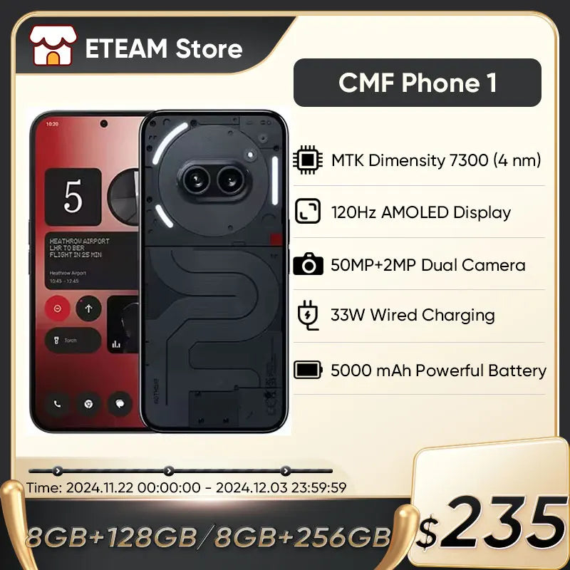 Global Version Nothing CMF Phone 1 6.67” 120Hz AMOLED display Mediatek Dimensity 7300 Dual 50MP 5000mAh 33W Charge Smartphone