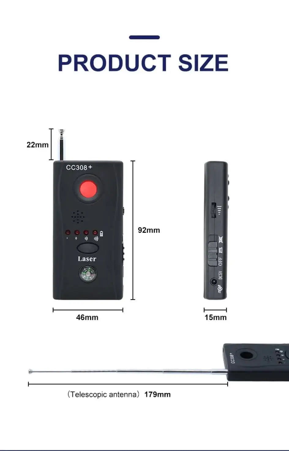 CC308 Portable Hidden Camera Detector Anti Spy Candid Bug Finder Mini Wireless Signal Gadgets GSM GPS Radio Scanner RF Tracker