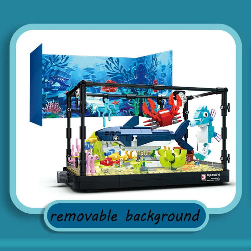 Idea Fish Tank Building Block Set with Light，Aquarium, Marine Life, Jellyfish And Turtle Ecological Tank, Toys For Boys And Girl